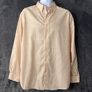 Pronto Uomo Mens Peach Plaid Non-Iron Dress Shirt 17 34/35 Cotton Button Down
